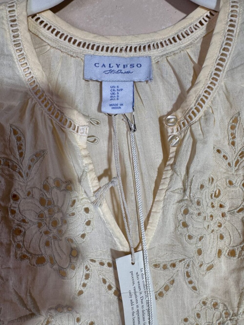 Calypso St. Barth Ivory Eyelet Embroidered Blouse S - Picture 3 of 8
